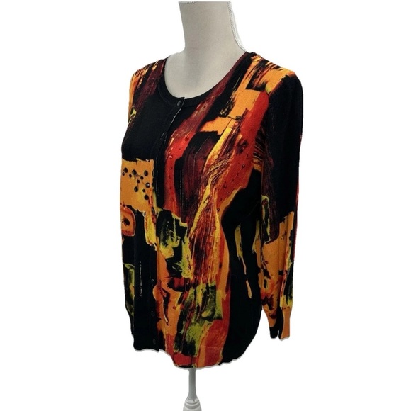 Susan Graver Beaded Abstract Cardigan Sweater Women Medium 3/4 Sleeves Colorful - Picture 2 of 9